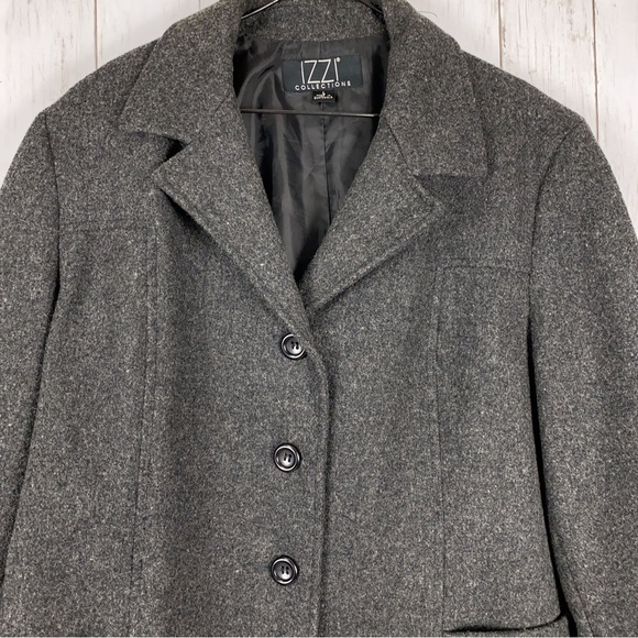 Izzi Collections Women's Pea Coat Size Large 100% Wool Single Breasted Gray - Picture 2 of 10